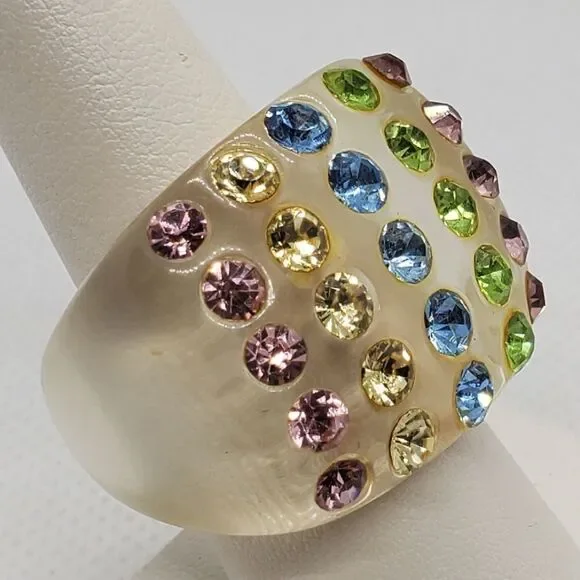 Clear Plastic Rhinestones Striped Ring - Picture 2 of 6